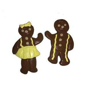 Ceramic Boy & Girl Gingerbread Ornaments — Brown/ yellow